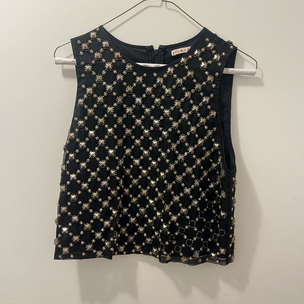 Alice + Olivia Black Top with Gold Accents